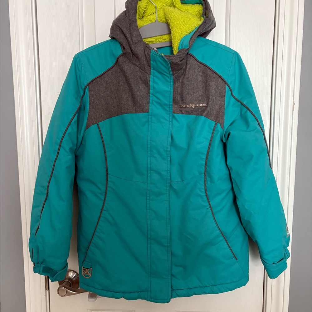 Girls ZeroXposure Winter Puffer Jacket Teal/lime Green, Size M 8/10